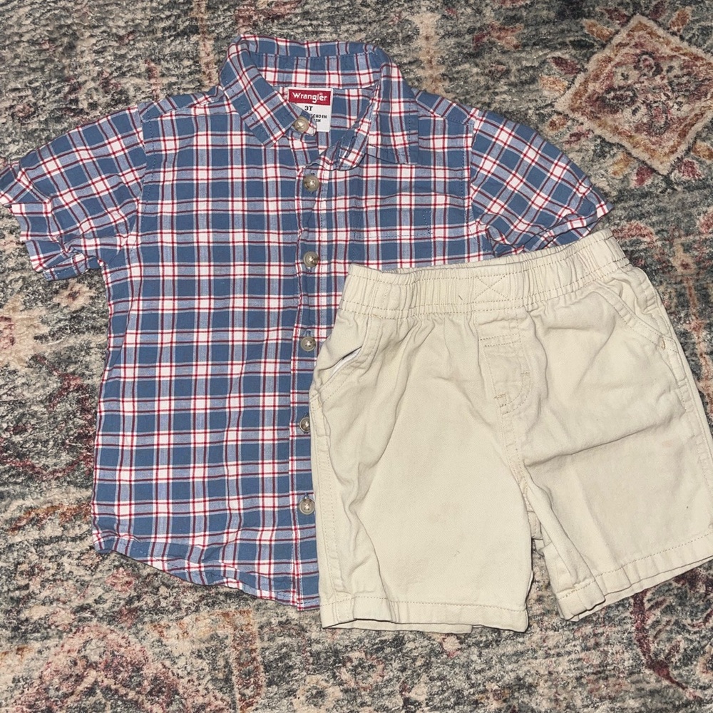 Wrangler Kids Blue and White Plaid Set